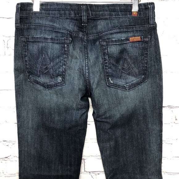 Vtg 7 For All Mankind Y2K Style Mid Rise Dark Wash Bootcut Jeans Sz 29 - Picture 1 of 13